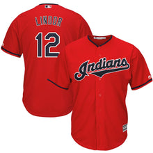 Load image into Gallery viewer, Francisco Lindor Cleveland Indians Majestic Alternate 2019 Cool Base Player Jersey – Scarlet/Navy