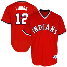 Load image into Gallery viewer, Francisco Lindor Cleveland Indians Majestic Turn Back the Clock Jersey - Red