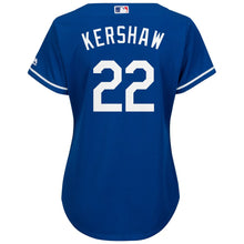 Load image into Gallery viewer, Clayton Kershaw Los Angeles Dodgers Majestic Women's Cool Base Player Jersey - White/Royal